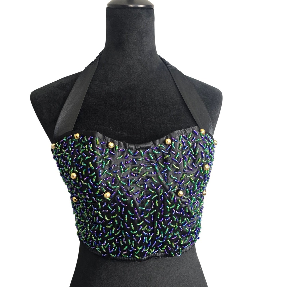 Victoria's Secret VTG Gold Label Corset Beaded Bustier Blue Green‎ Med Festival